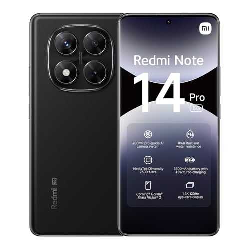 -17% – XIAOMI Smartphone Redmi Note 14 Pro 5G,8+256GB,Noir,Caméra IA prograde 200MP,IP68,Charge…