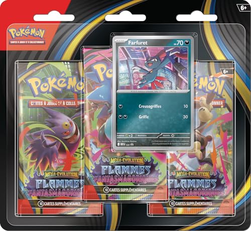 -40% – Pokémon : Blister de Trois boosters Méga-Évolution – Flammes Fantasmagoriques – Farfuret du…