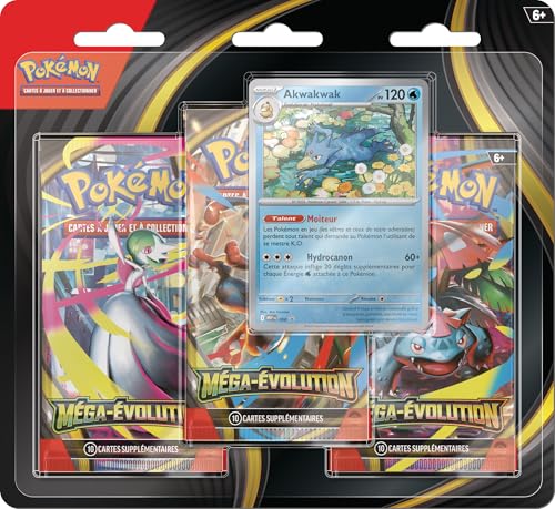 -53% – Pokémon : Blister de Trois boosters Méga-Évolution – Akwakwak du JCC Pokémon (1 Carte…